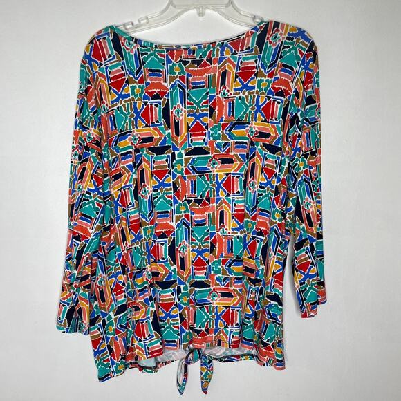 Ruby Rd Abstract Tie Front Top XL Multicolor Geometric Artsy Stretchy - Picture 4 of 7